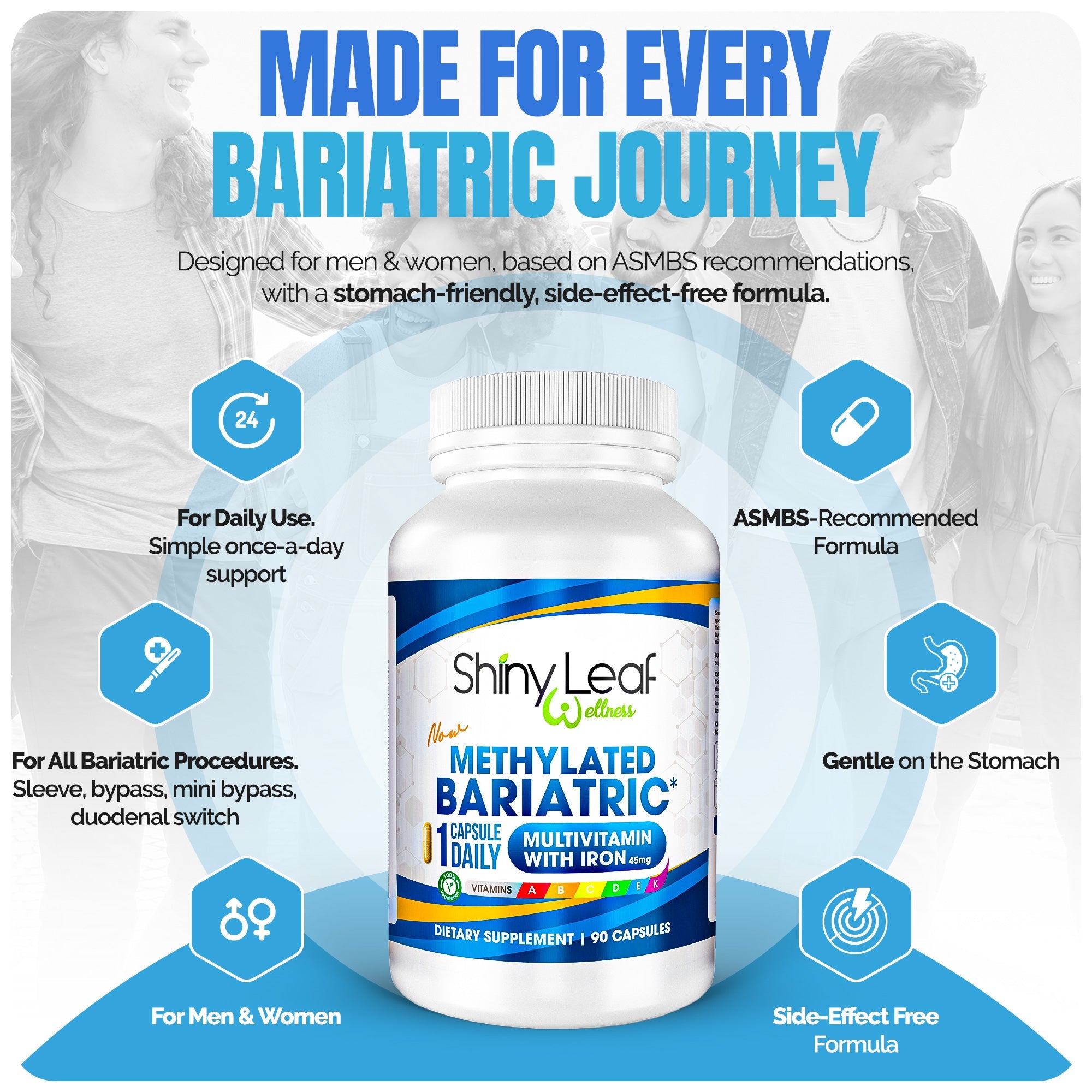 Bariatric Multivitamin with Iron With DHT Original Shampoo and Conditioner Hair Care Bundle by Shiny Leaf
