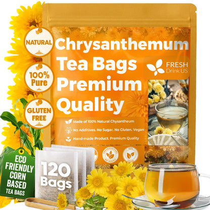 Premium Chrysanthemum Flower Tea Bags. Chrysanthemum Flower Herbal Tea. No Sugar, No Caffeine, No Gluten, Vegan. by FreshDrinkUS - Natural and Premium Herbal Tea