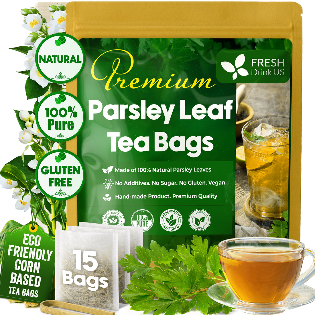 Premium Parsley Leaf Tea Bags, 100% Natural &amp; Pure from Parsley Leaves. by FreshDrinkUS - Natural and Premium Herbal Tea