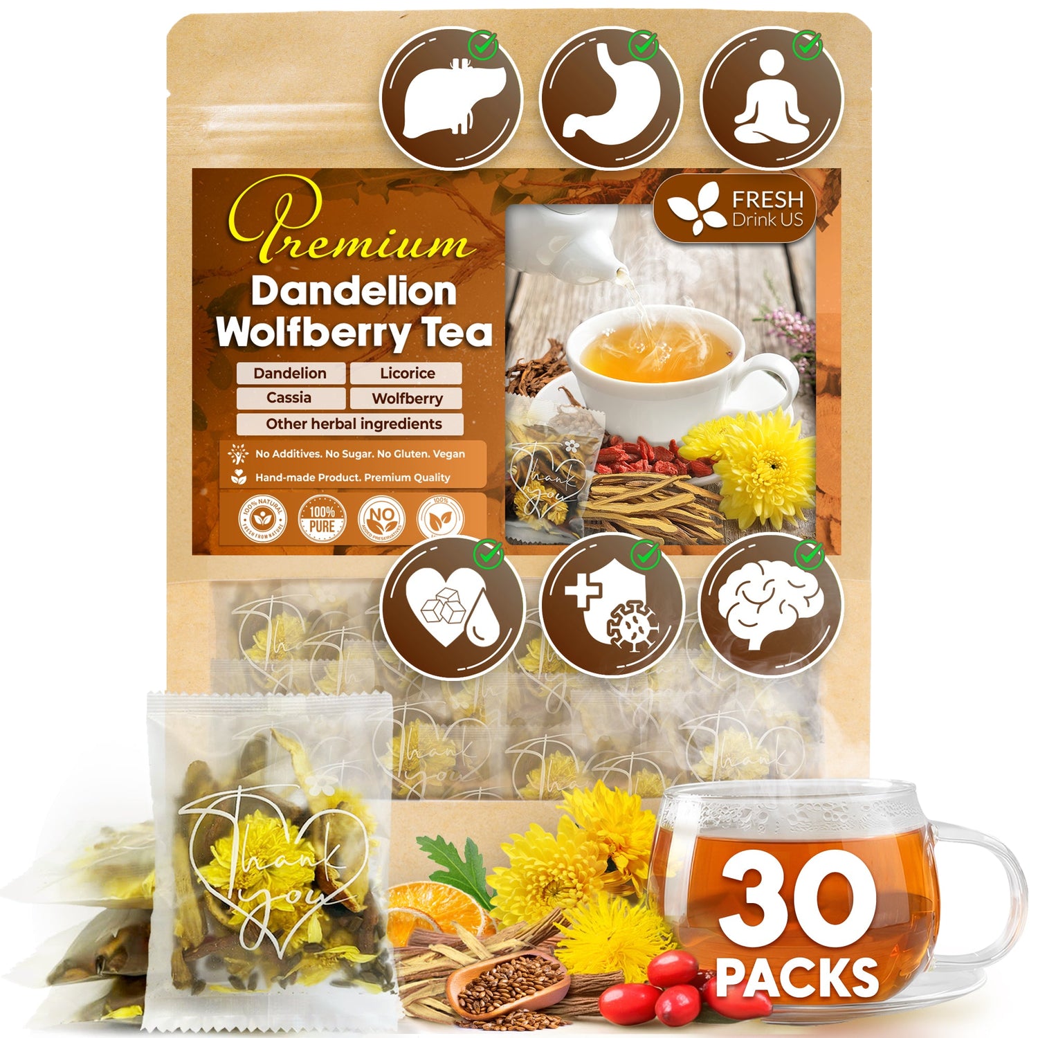 Dandelion Wolfberry Tea, 7 Herbal Ingredients by FreshDrinkUS - Natural and Premium Herbal Tea