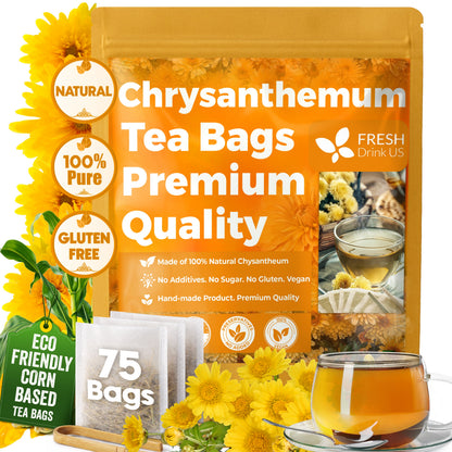 Premium 75 Chrysanthemum Flower Tea Bags by FreshDrinkUS - Natural and Premium Herbal Tea