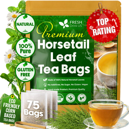 Premium Horsetail Leaf Tea Bags, 100% Natural &amp; Pure from Horsetail Loose Leaves Herbal Tea. No Sugar, No Caffeine, No Gluten, Vegan. by FreshDrinkUS - Natural and Premium Herbal Tea