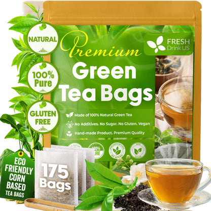 Premium Green Tea Bags, 100% Natural &amp; Pure from Green Tea. Green Herbal Tea. No Sugar, No Gluten, Vegan by FreshDrinkUS - Natural and Premium Herbal Tea
