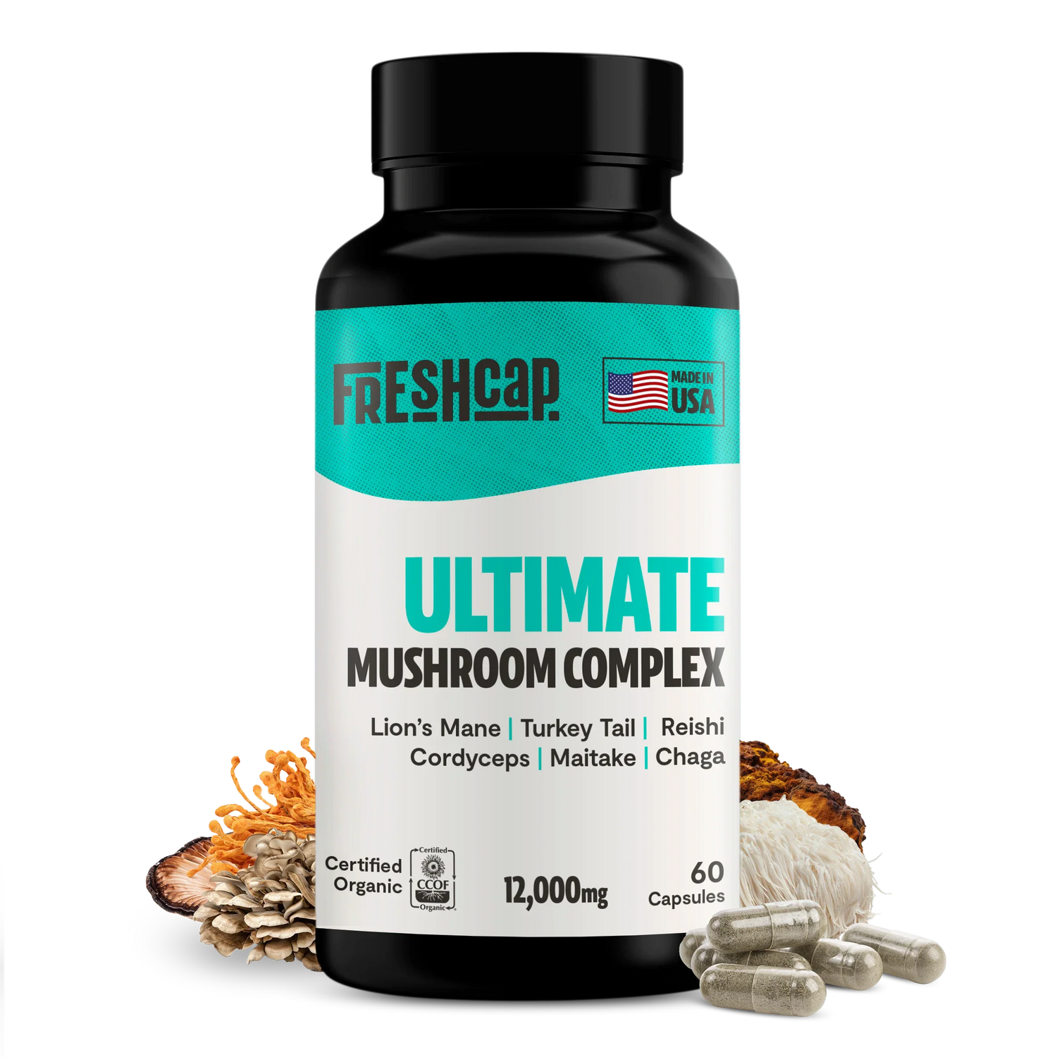 Organic Mushroom Complex Supplement Capsules by FreshCap Mushrooms