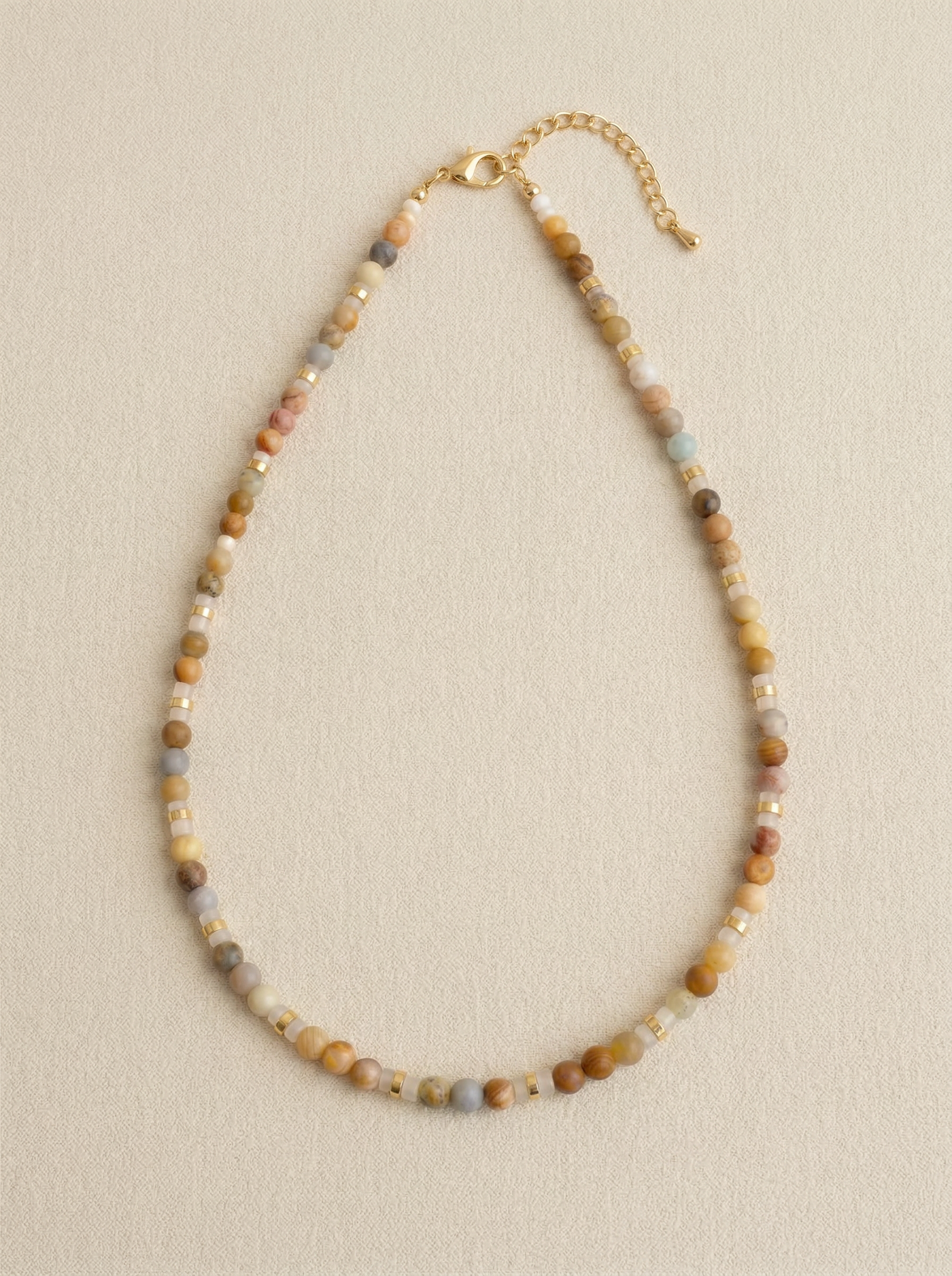 Handmade Natural Stone Beaded Necklace with Moon Pendant by LINTICO