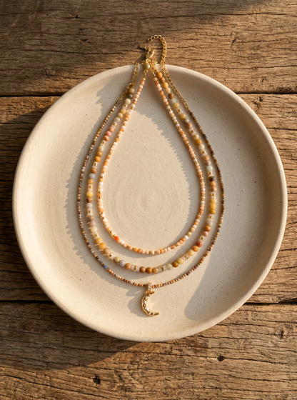 Handmade Natural Stone Beaded Necklace with Moon Pendant by LINTICO