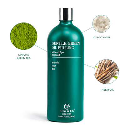 Gentle Green™ Oral Detox Bundle – Stainless Steel Tongue Scraper &amp; Ayurvedic Oil Pulling (Fluoride-Free, Enamel Support) by Terra &amp; Co.
