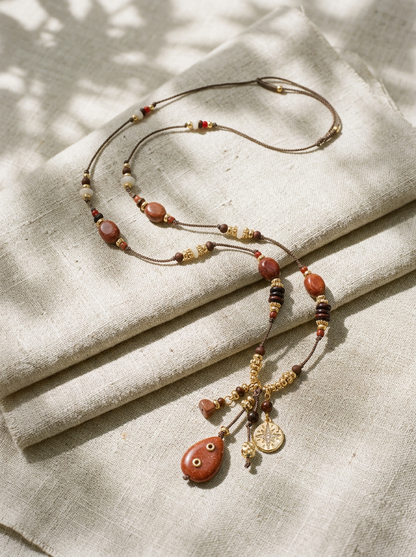 Natural Stone Beaded Long Necklace by LINTICO
