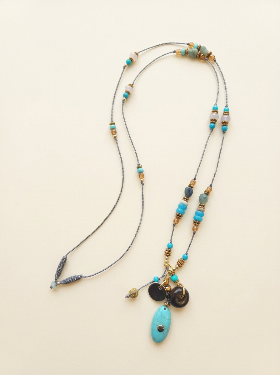 Natural Stone Beaded Long Necklace by LINTICO