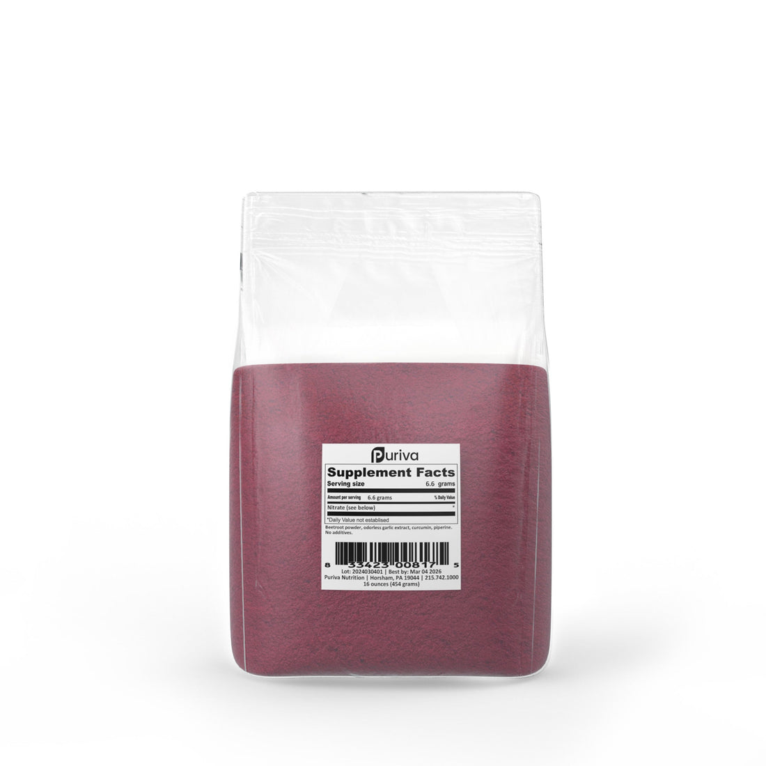 Nitrate powder (beetroot, curcumin, piperine, garlic), 1 pound, Puriva Nutrition by Puriva Nutrition