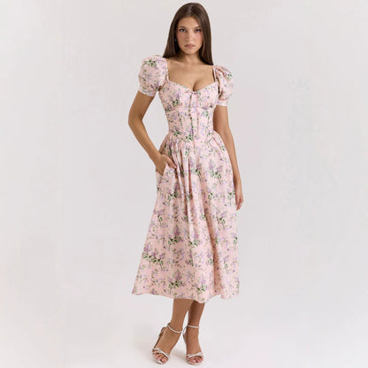 Spring Summer Dress Artistic French Fresh Printing Women Wear by Ragazza
