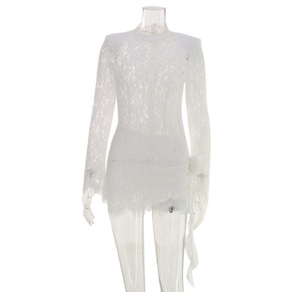 French Socialite Lace Dress Hip Wrapped Long Sleeve Dress by Ragazza