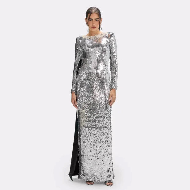 Autumn Winter Silver Gray Sequ Women Supply All Matching Slim Fitting Simple