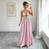 Casual Sleeveless Halter Fitted Waist Striped Color Matching Long Maxi Dress by Ragazza