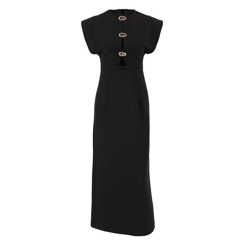 Summer Women Clothing Black Design Tight Waist Hollow Out Cutout Commuting Elegant Dress by Ragazza