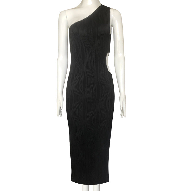 Hollow Out Cutout Sloping Shoulder Dress Women Clothing Fall Sexy Office One Shoulder Dress for Women