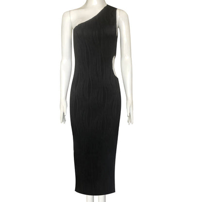 Hollow Out Cutout Sloping Shoulder Dress Women Clothing Fall Sexy Office One Shoulder Dress for Women