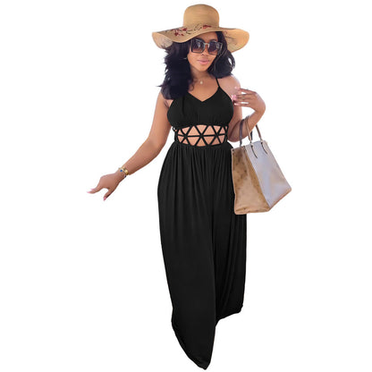 Sexy High Waist Hollow Out Cutout Backless Lace up Casual Split Women Dress