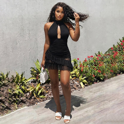 Summer Women Clothing Halter Backless Sexy Cutout See through Ruffled Sexy Sheath Dress by Ragazza