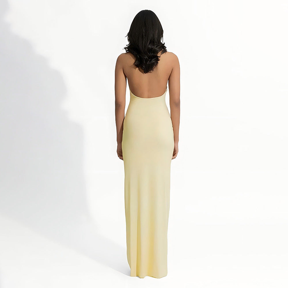Summer Elegant Halter Deep V Plunge Dress Sexy Backless Sheath Dress by Ragazza