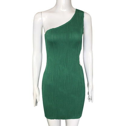 Hollow Out Cutout Sloping Shoulder Dress Women Clothing Fall Sexy Office One Shoulder Dress for Women