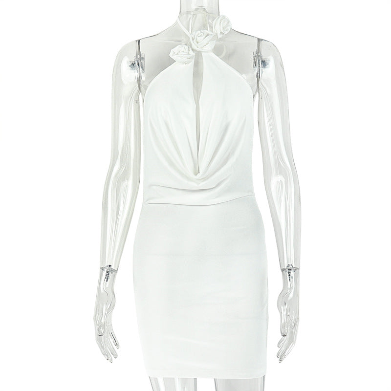 Solid Color Women Slim Fit Street Sleeveless Design Hip Dress Hanging Collar Short Sleeveless Dress by Ragazza