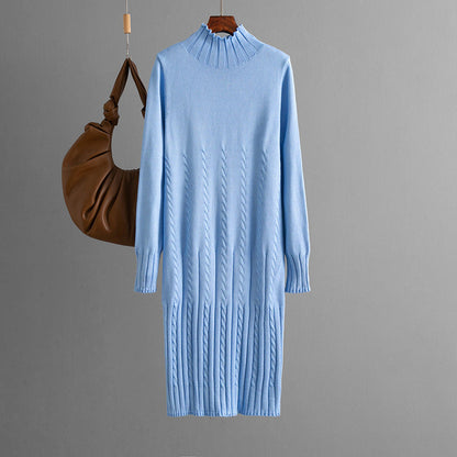 Thickened Knitting Dress Women Autumn Winter Mid Length over the Knee Match with Coat Sweater Inner Wear Bottoming