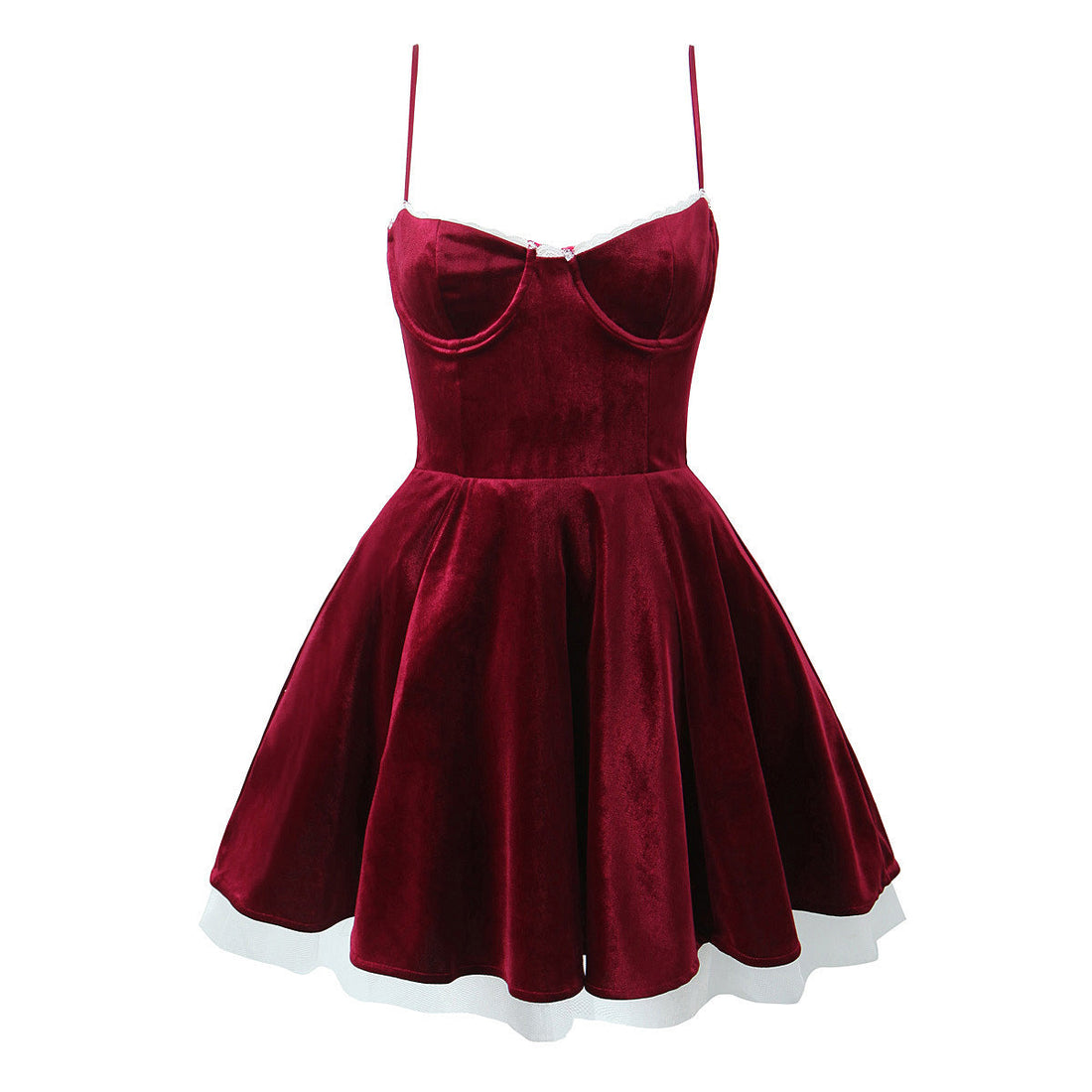 Women Velvet Three Layer Three Dimensional Steel Ring Lace Splicing Sling Dress