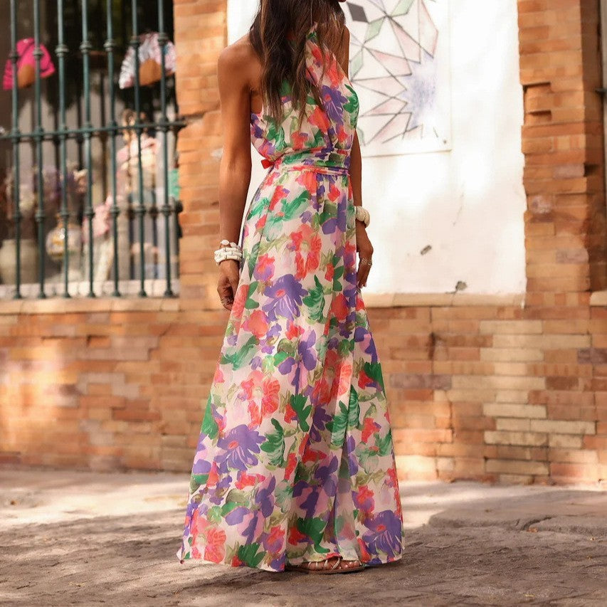Elegant Women Printed Wear Fresh Slim Dress Pleated Office Maxi Dress by Ragazza