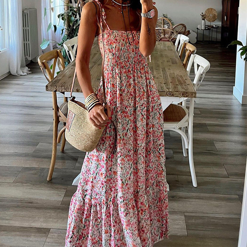 Summer Women Sexy Floral Bohemian Strap Dress