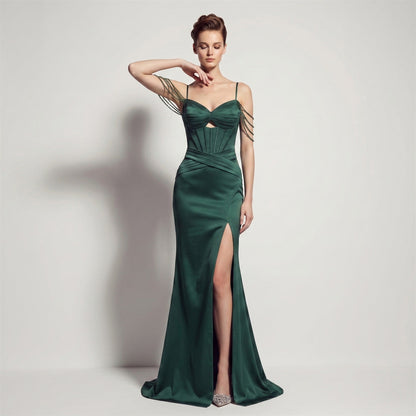 Sexy Satin High Slit Slim Fit Lace up Fishtail Long Annual Party Party Evening Dress by Ragazza