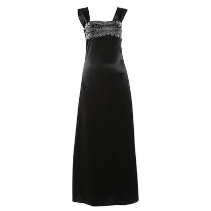 Autumn Winter Women Elegant Strap Tube Top Backless Rhinestone Waist Tight Maxi Dress for Women