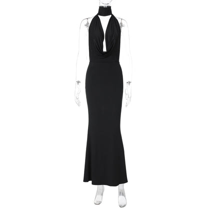 Summer Women Clothing Sexy Cutout Swing Collar Backless Adult Lady like Woman Slim Fit Sheath Split Halter Dress