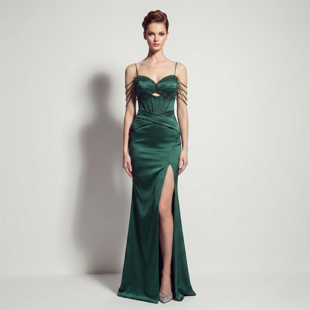 Sling Satin High Slit Boning Corset Strap Fishtail Long Annual Party Evening Dress by Ragazza