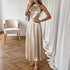 Simple Light Luxury Champagne Satin Halter Beaded Collar Dress by Ragazza