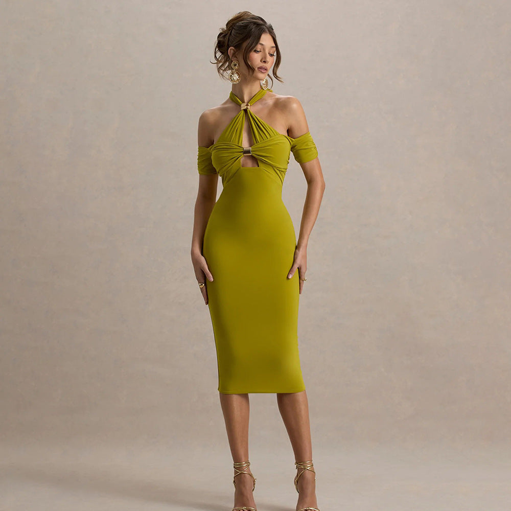 Summer Elegant Halter Slim Fit Dress Sexy Backless Sleeveless Sheath Dress Women by Ragazza