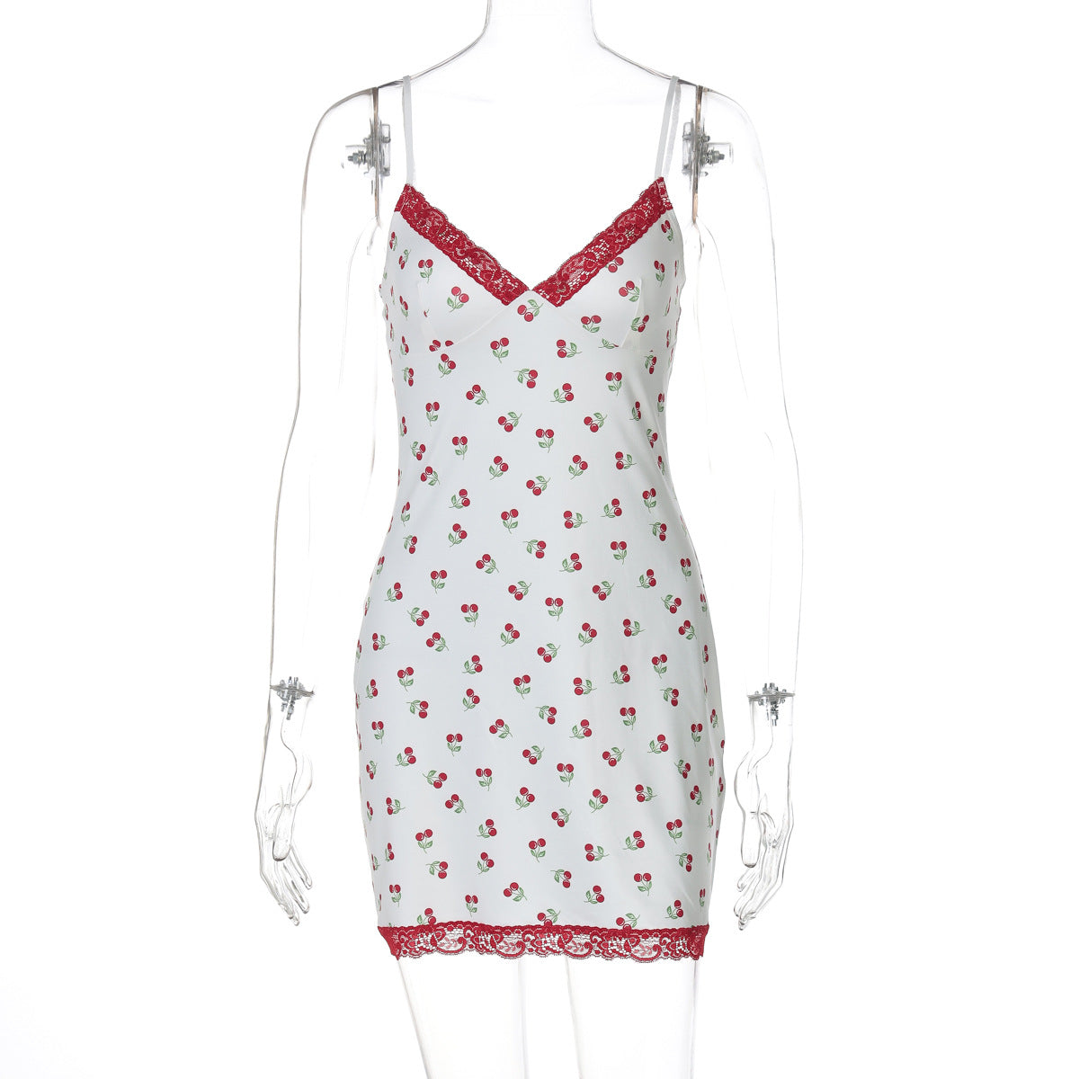 Women Clothing Summer Fresh Sweet Print Stitching Lace Strap Dress for Women