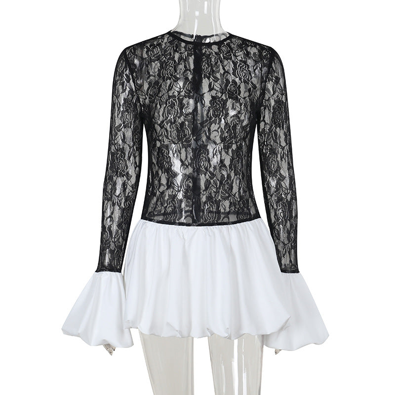 Autumn Dress Slim Lace Stitching Petti dress for Women Puffy dress by Ragazza