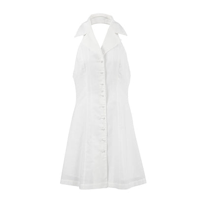 French Cotton Linen Halter Sexy Backless Dress Spring Summer Short for Women by Ragazza