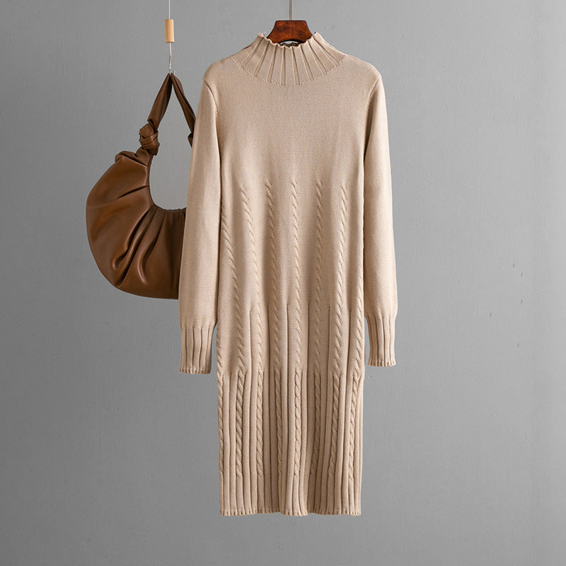 Thickened Knitting Dress Women Autumn Winter Mid Length over the Knee Match with Coat Sweater Inner Wear Bottoming