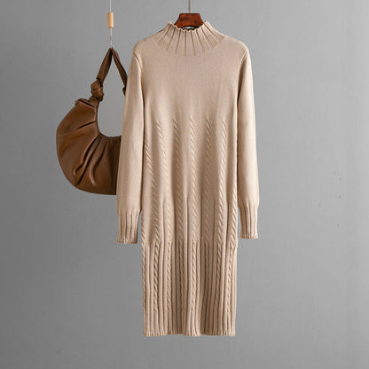 Thickened Knitting Dress Women Autumn Winter Mid Length over the Knee Match with Coat Sweater Inner Wear Bottoming