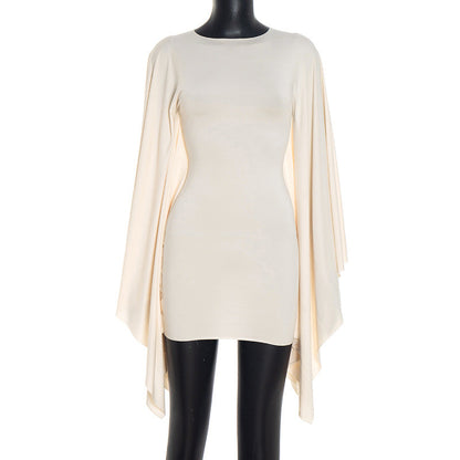 Women Clothing Autumn Solid Color Casual Slim Hip Bat Version Long Sleeve round Collar Dress by Ragazza