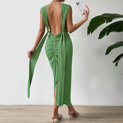 Women Clothing Autumn Winter Sexy Backless Slim Fit Bag Sling Party Dress