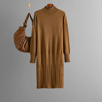 Thickened Knitting Dress Women Autumn Winter Mid Length over the Knee Match with Coat Sweater Inner Wear Bottoming