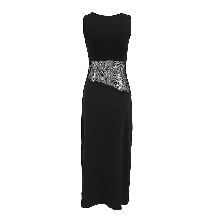 Summer Elegant Low Waist Lace Knitted See through Waist Baring Slim Fit Sleeveless Dress for Women by Ragazza