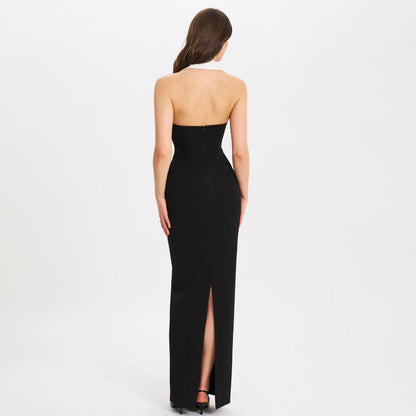 Spring Summer Elegant Collared Dress Sexy Backless Slit Slimming Dress by Ragazza