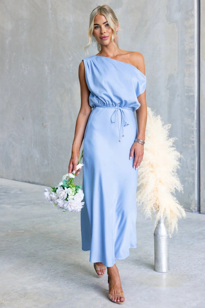 Summer Cocktail Sloping Shoulder off the Shoulder Sexy Solid Color Tied Dress by Ragazza