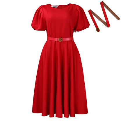 Women Clothing round Neck Puff Sleeve High Waist Dress by Ragazza