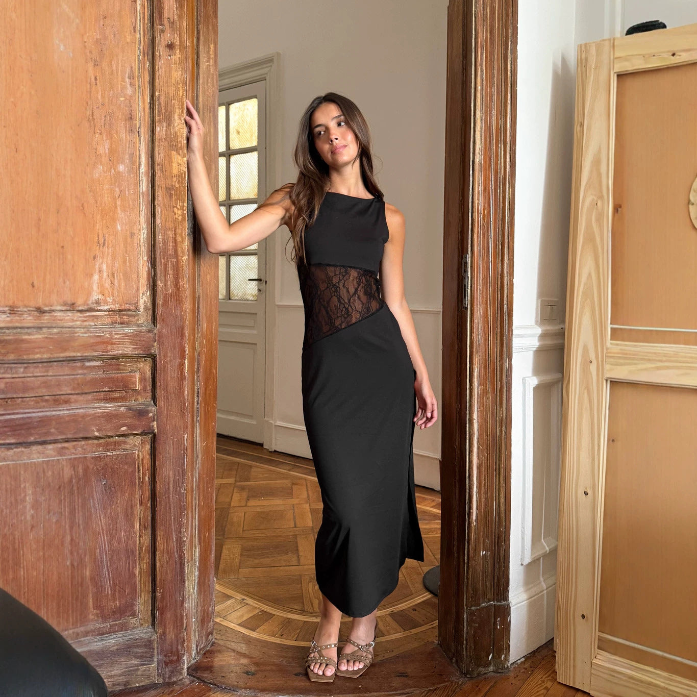 Summer Elegant Low Waist Lace Knitted See through Waist Baring Slim Fit Sleeveless Dress for Women by Ragazza