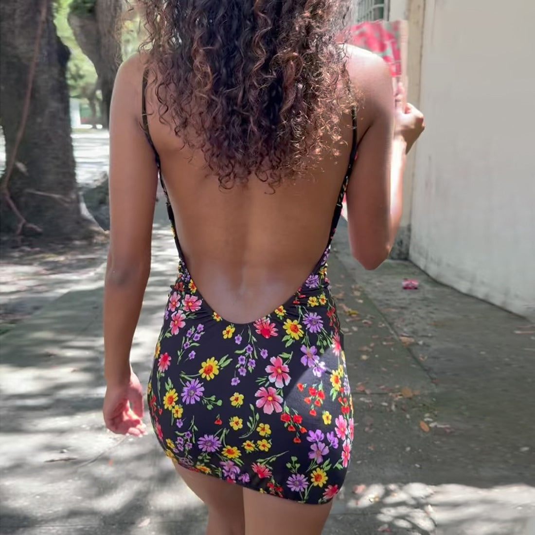 Women Clothing Sexy Cross Halterneck Backless Slim Fit Hollow Out Cutout Printed Dress by Ragazza